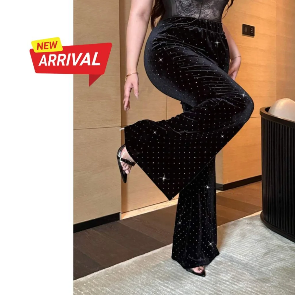 Velvet Rhinestone Flare Pants