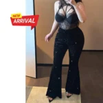 Velvet Rhinestone Flare Pants - Image 6