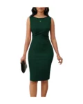 Ruched Midi Dress (Dark Green)