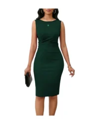 Ruched Midi Dress (Dark Green)