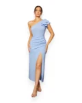 Elegant One-Shoulder Slit Evening Dress (Baby Blue)