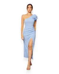 Elegant One-Shoulder Slit Evening Dress (Baby Blue) - Image 7