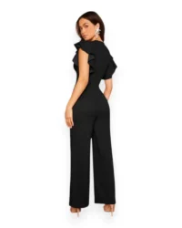 Chic Flutter Sleeve V-Neck Jumpsuit (Black) - Image 2