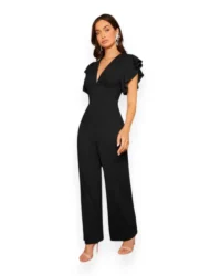 Chic Flutter Sleeve V-Neck Jumpsuit (Black) - Image 5