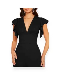 Chic Flutter Sleeve V-Neck Jumpsuit (Black) - Image 6