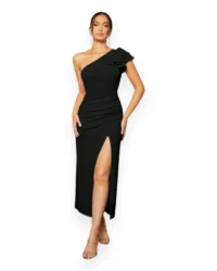 Elegant one-shoulder evening dress with side slit for formal occasions