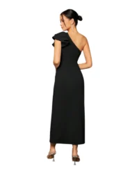Elegant One-Shoulder Slit Evening Dress (Black) - Image 2