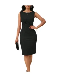 Ruched Midi Dress (Black) - Image 4