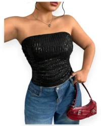 Black Sequin Strapless Top