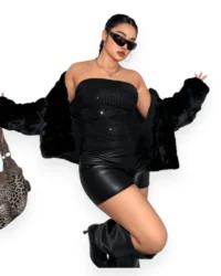 Black Sequin Strapless Top - Image 10