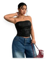 Black Sequin Strapless Top - Image 3