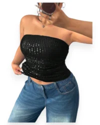 Black Sequin Strapless Top - Image 5