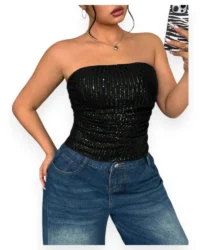 Black Sequin Strapless Top - Image 6