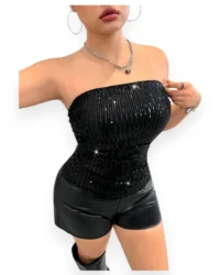 Black Sequin Strapless Top - Image 9