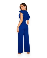 Chic Flutter Sleeve V-Neck Jumpsuit (Blue) - Image 2
