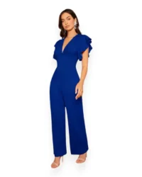 Chic Flutter Sleeve V-Neck Jumpsuit (Blue) - Image 4