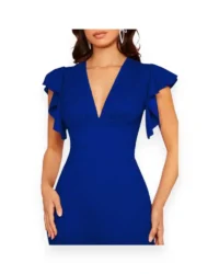 Chic Flutter Sleeve V-Neck Jumpsuit (Blue) - Image 5