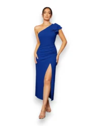 Elegant One-Shoulder Slit Evening Dress (Blue)