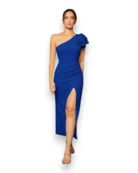 Elegant One-Shoulder Slit Evening Dress (Blue) - Image 7