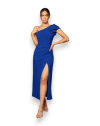 Elegant One-Shoulder Slit Evening Dress (Blue) - Image 3