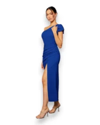 Elegant One-Shoulder Slit Evening Dress (Blue) - Image 6