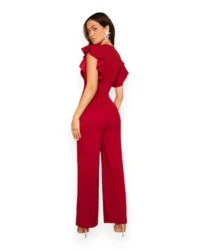 Chic Flutter Sleeve V-Neck Jumpsuit (Burgundy) - Image 2