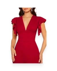 Chic Flutter Sleeve V-Neck Jumpsuit (Burgundy) - Image 6