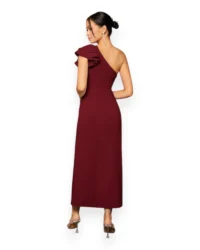 Elegant One-Shoulder Slit Evening Dress (Burgundy) - Image 2