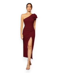 Elegant One-Shoulder Slit Evening Dress (Burgundy) - Image 7
