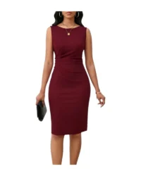 Ruched Midi Dress (Burgundy) - Image 3