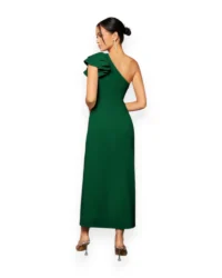 Elegant One-Shoulder Slit Evening Dress (Dark Green) - Image 2