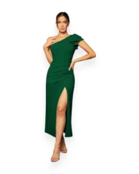 Elegant One-Shoulder Slit Evening Dress (Dark Green) - Image 3
