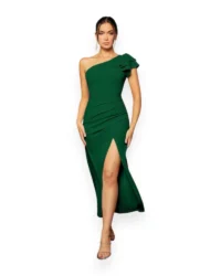 Elegant One-Shoulder Slit Evening Dress (Dark Green) - Image 5