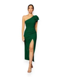 Elegant One-Shoulder Slit Evening Dress (Dark Green) - Image 7