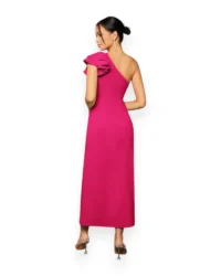 Elegant One-Shoulder Slit Evening Dress (Hot Pink) - Image 2