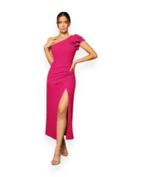 Elegant One-Shoulder Slit Evening Dress (Hot Pink) - Image 3