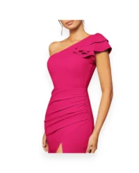 Elegant One-Shoulder Slit Evening Dress (Hot Pink) - Image 4