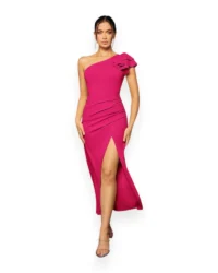 Elegant One-Shoulder Slit Evening Dress (Hot Pink) - Image 5