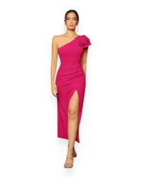 Elegant One-Shoulder Slit Evening Dress (Hot Pink) - Image 7