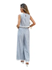 Back view of Luna Stripe Wide-Leg Set with elastic waist and sleeveless top.