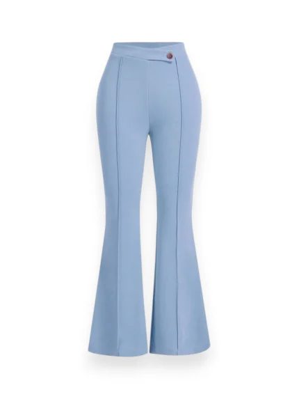 Baby Blue High Waist Flare Scuba Crepe Pants for Women – Front View