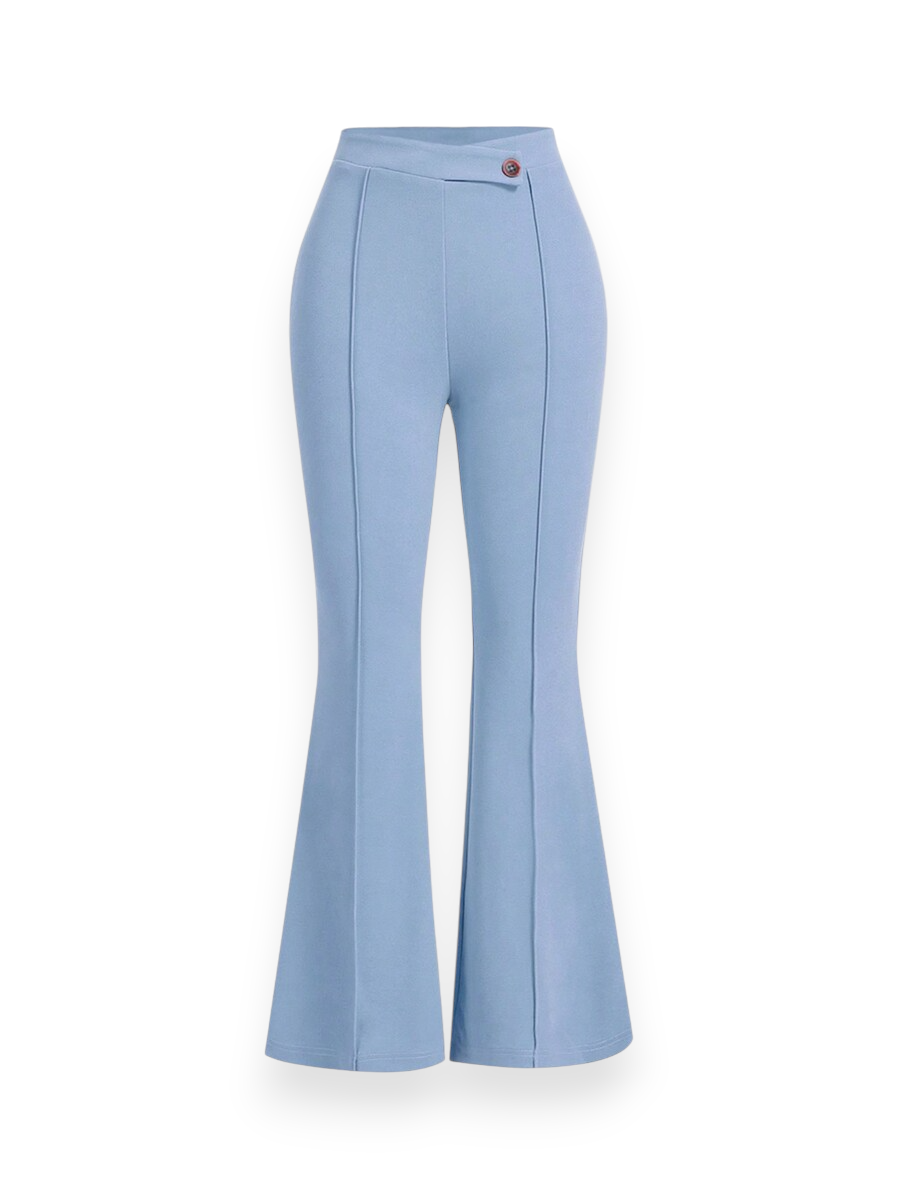 Baby Blue High Waist Flare Scuba Crepe Pants for Women – Front View