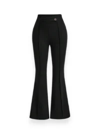 Black High Waist Flare Pants front view in Scuba Crepe Lycra for women