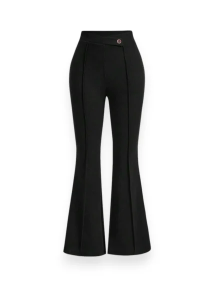 Black High Waist Flare Pants front view in Scuba Crepe Lycra for women