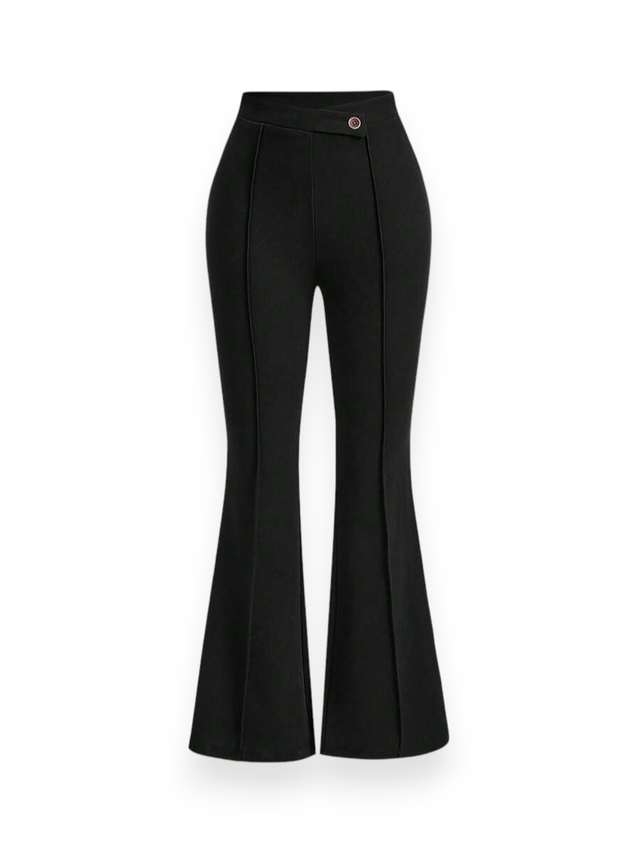 Black High Waist Flare Pants front view in Scuba Crepe Lycra for women