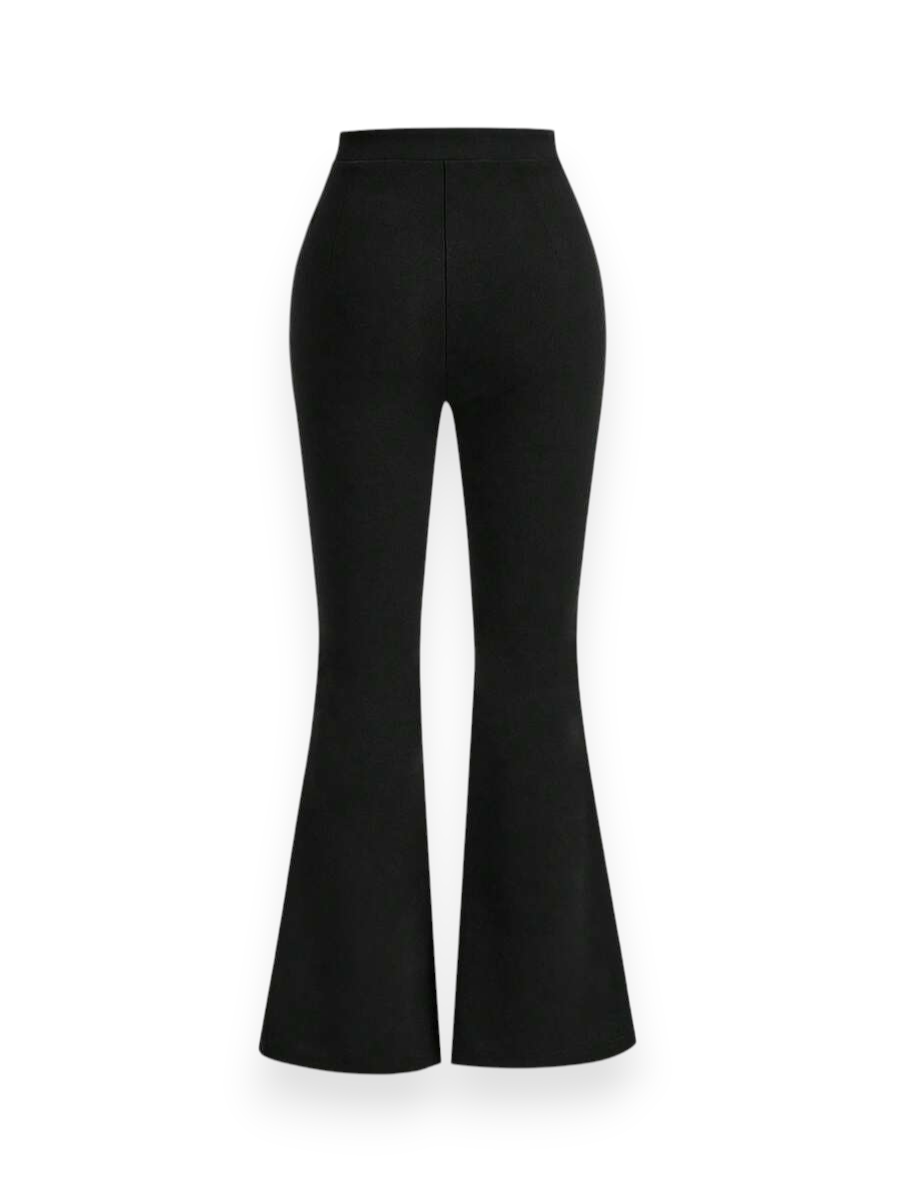 Back view high waist flare pants in premium scuba crepe lycra