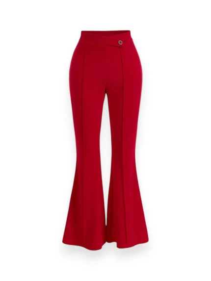 Burgundy High Waist Flare Scuba Crepe Pants for Women – Front View