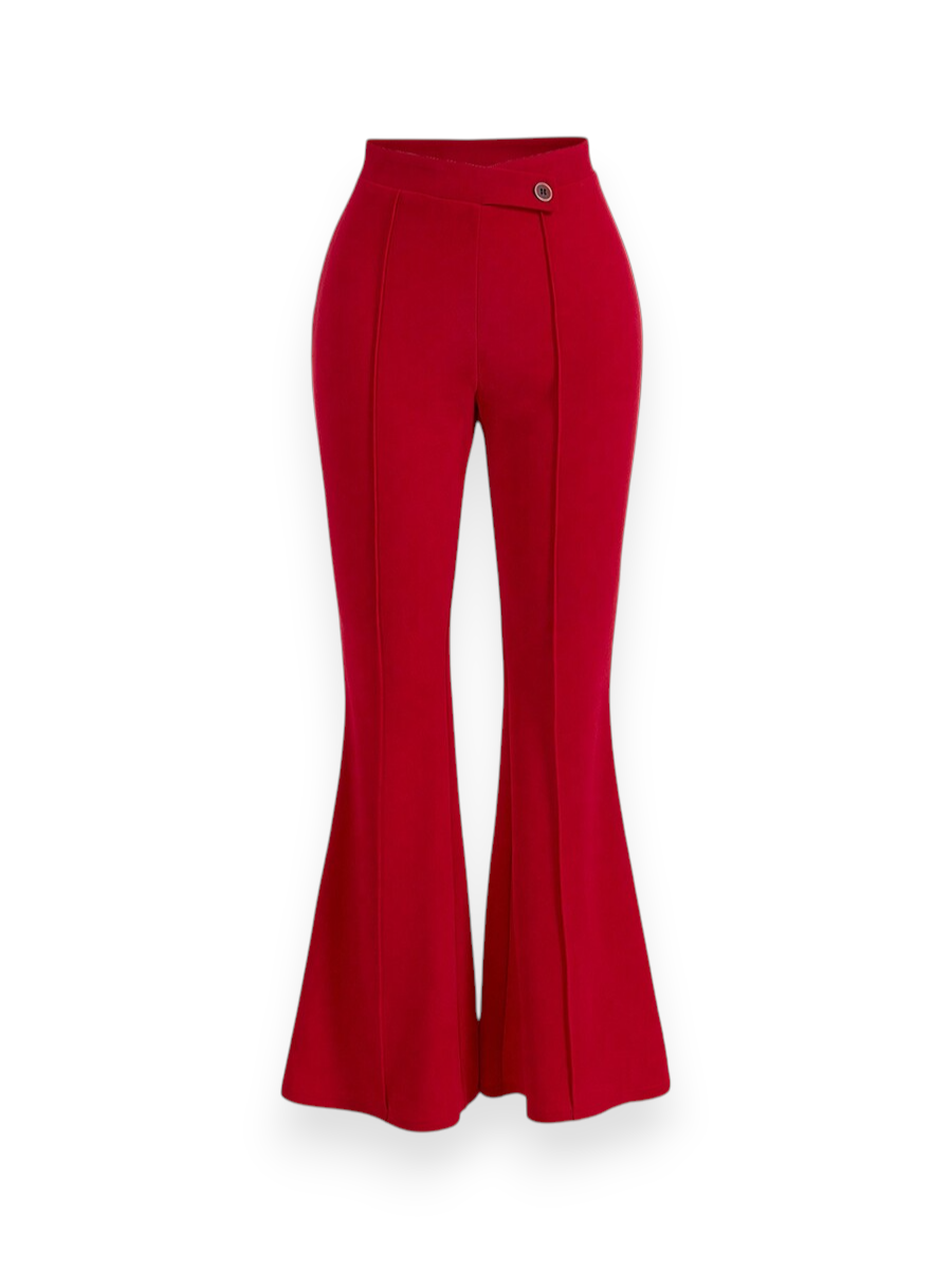 Burgundy High Waist Flare Scuba Crepe Pants for Women – Front View