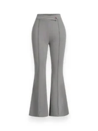Grey High Waist Flare Scuba Crepe Pants for Women – Front View