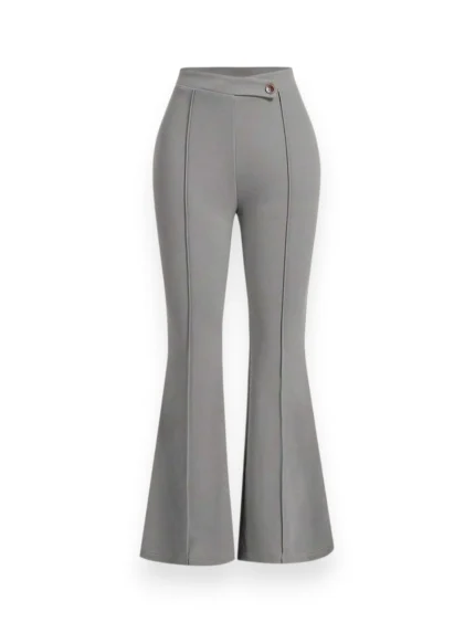 Grey High Waist Flare Scuba Crepe Pants for Women – Front View